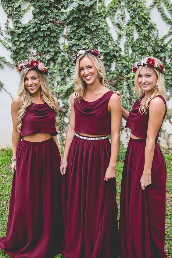 navy blue and burgundy bridesmaid dresses