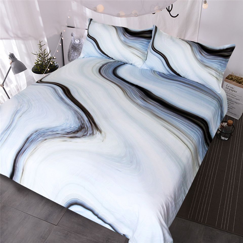 Marble Bedding Set Black White Gray Duvet Cover Rock 3 Piece Bed Nature Inspired Abstract Bedspreads Queen