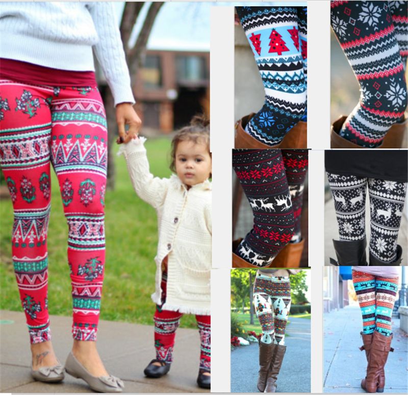 Girls Mom Legging 3D Print Tights Bodycon Pants Trousers Christmas Halloween Snowflake Leggings Xmas 3D Print Family Kids Mother Trousers