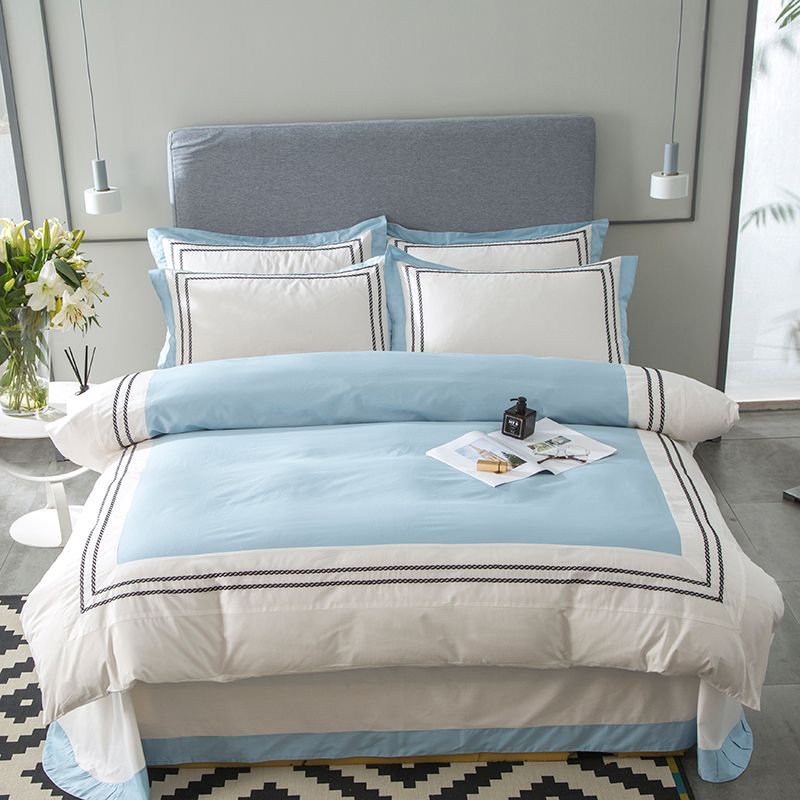 100 Cotton White Blue Hotel Queen Size Bedding Set King Bed 100 Cotton White Blue Hotel Queen Size Bedding Set King Bed Cover Soft Bedsheets Duvet Quilt Pillowcase Covers