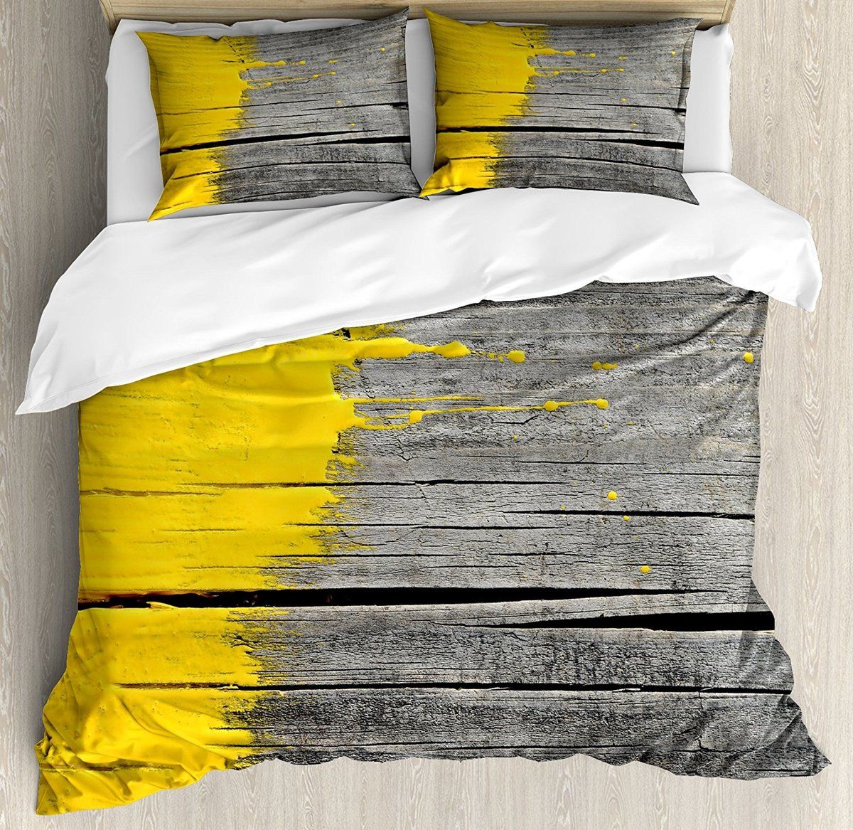 Yellow Duvet Cover Set Ancient Wooden Board With Paint Yellow Duvet Cover Set Ancient Wooden Board With Paint Splashes Brush Stroke Grunge Design Elements Bedding White King Size Gray Twin