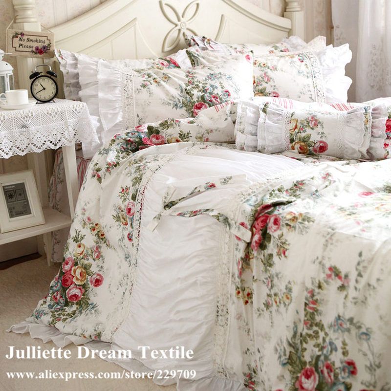 New Paste Ruffle Lace Bedding Set Elegant Princess New Paste Ruffle Lace Bedding Set Elegant Princess Matching Duvet Cover Flower Printed Bedspread Emboridery Bedsheet Queen