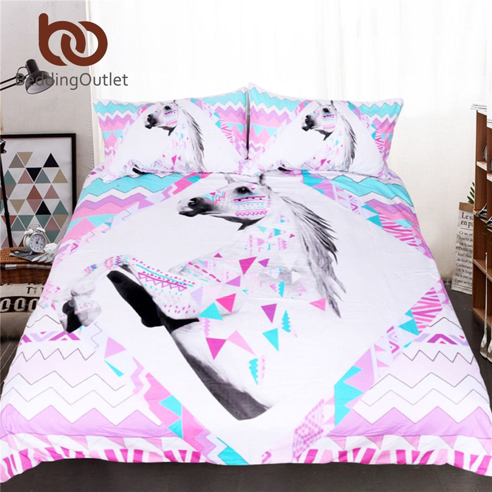 Bedding 3d Unicorn Set King Size Pink Horse Quilt Bedding 3d Unicorn Set King Size Pink Horse Quilt Cover Animal Geometric Striped Bed Kids Girl Bedclothes Sets Cotton