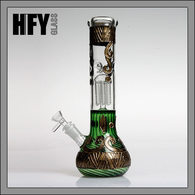 Blue-1 Water Bongs with 14.5mm Bong Bowl Glass Pipe for Smoking Hookah Green-1 Glass Bong with Tornado percolate