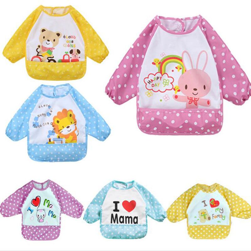2018 Cute Baby Bibs Waterproof Long Sleeve Apron Children Feeding
