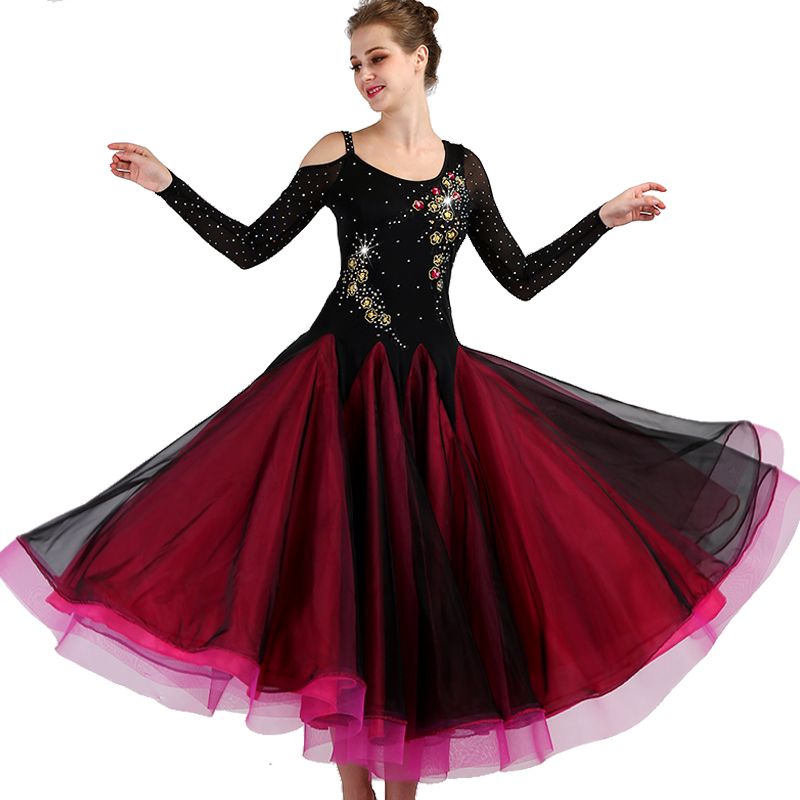 Customize Ballroom Dance Dress Women New Rhinestones Big Swing Dresses Flamenco Waltz Dresses Modern Dance Costume Dl2747