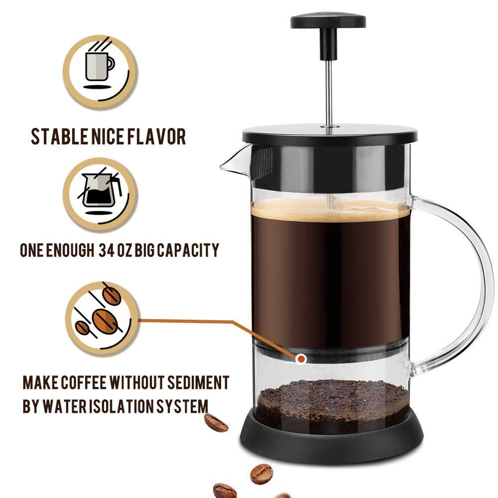 8 Cup French Press Coffee Maker with Stainless Steel Mesh Filter French