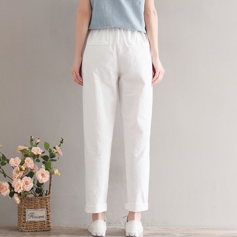Acheter Pas Cher Taille Élastique Solide En Lin Coton Blanc Femmes Pantalons  En Vrac Occasionnels Été Sarouel Femmes Marque Conception Pleine Longueur  Pantalon Du 23,4 € | Fr.Dhgate