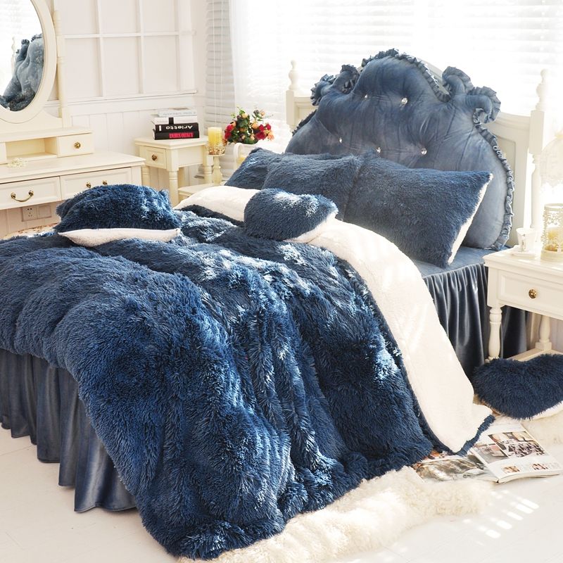 3 4 6 Pure Color Mink Velvet Bedding Sets Extra Lambs Wool 3 4 6 Pure Color Mink Velvet Bedding Sets Extra Lambs Wool Fleece Duvet Cover Bed Skirt Fied Twin Queen King Size Kids Set Comforters