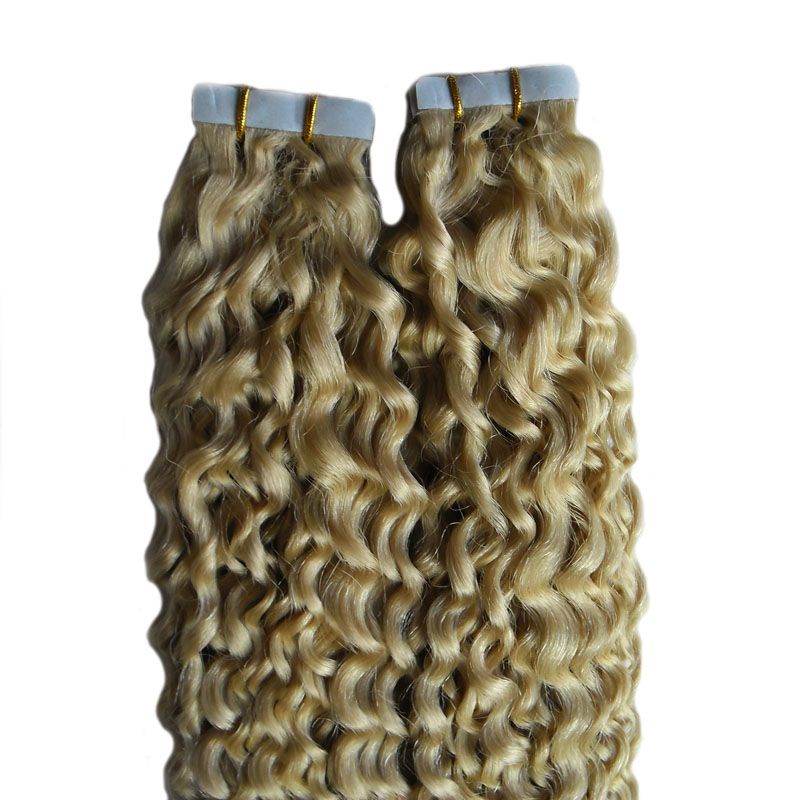 613 Bleach Blonde Afro Kinky Cr Pu Hair Skin Weft Hair 100g Brazilian Virgin Kinky Curly Tape In