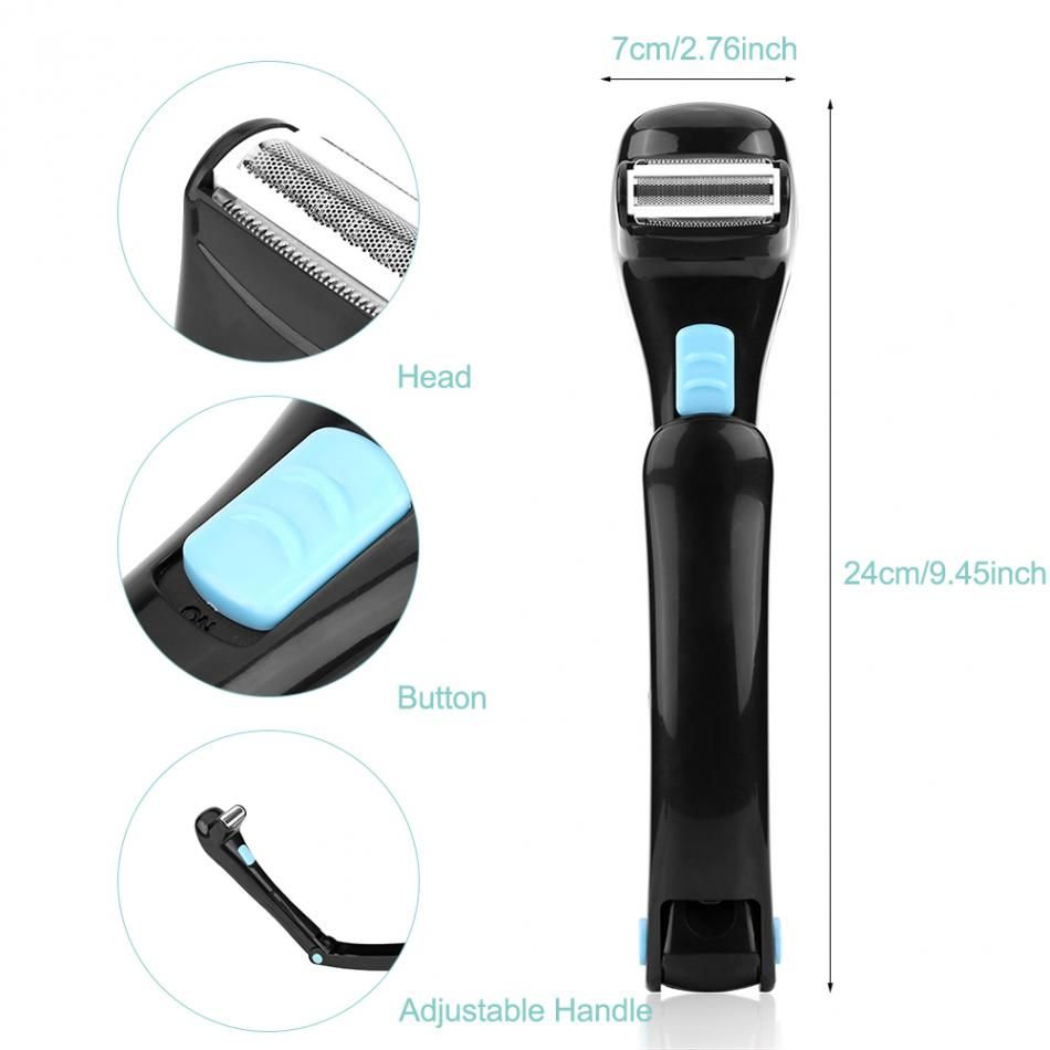 Electric Back Hair Shaver Long Handle Cordless Razor Foldable Body