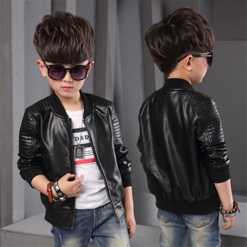 Fashion Kids Leather Jacket Coat Solid Gentleman Style Jacket Baseball ...