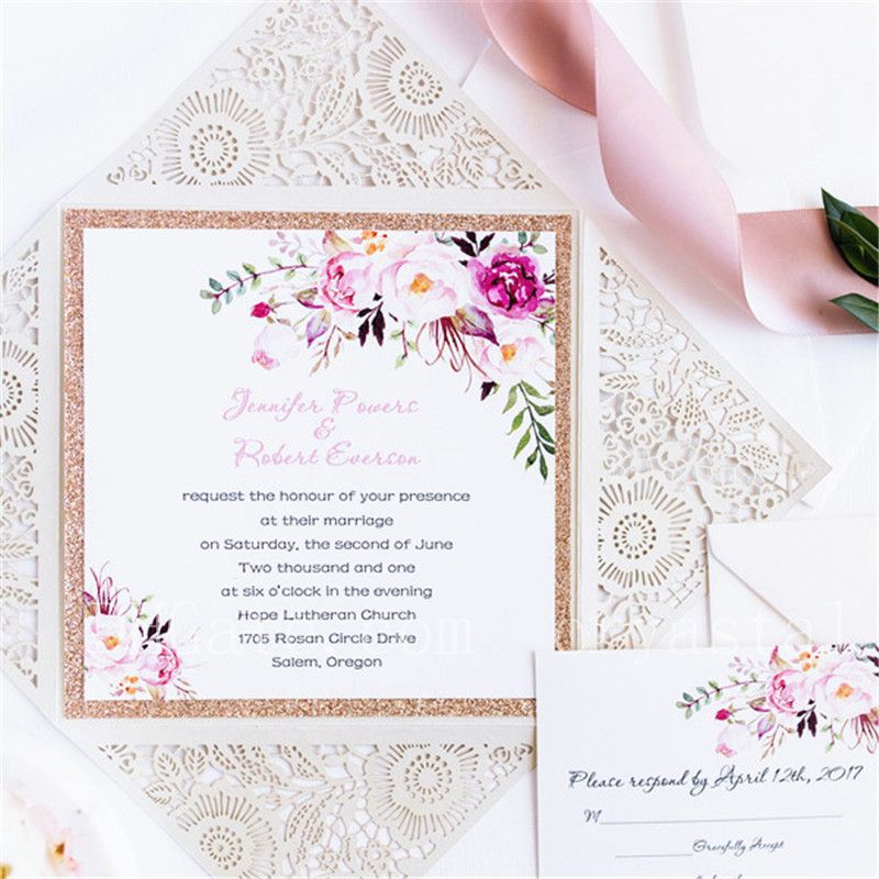 2018 classic bohemian rustic spring flower glittery rose gold laser