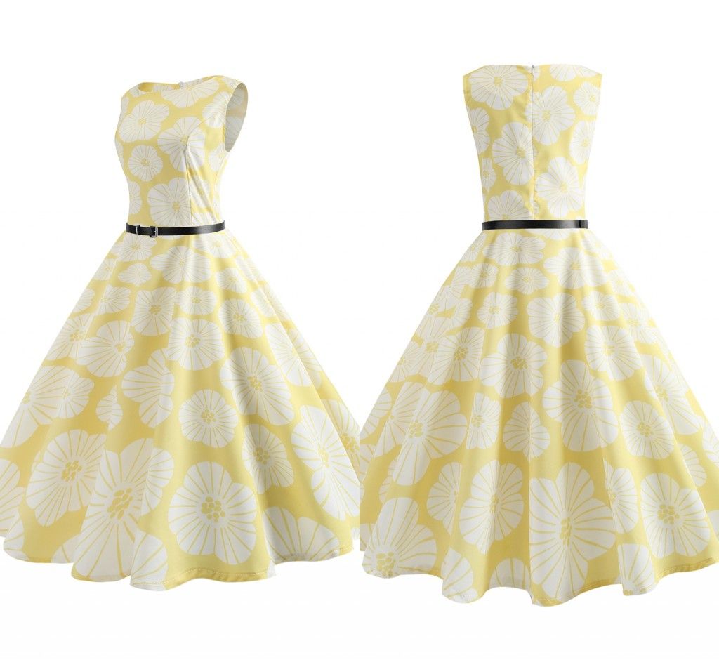 Vintage Yellow Floral Dress