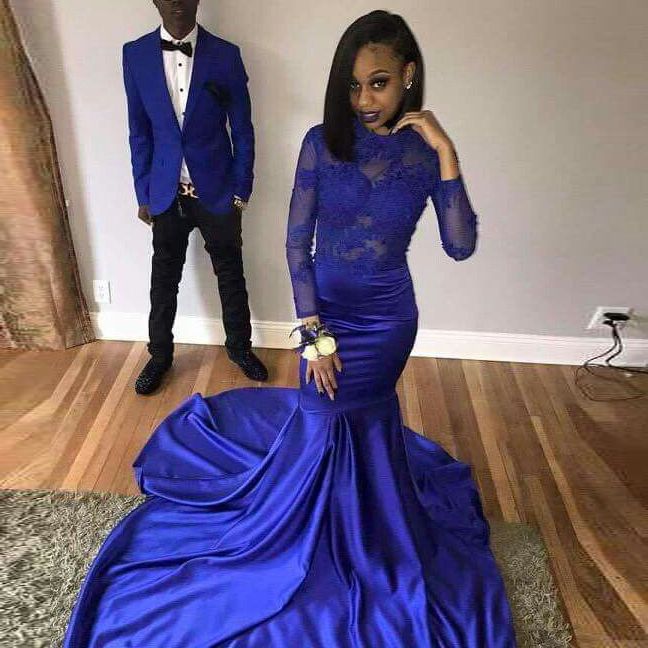 royal blue mermaid dress with sleeves