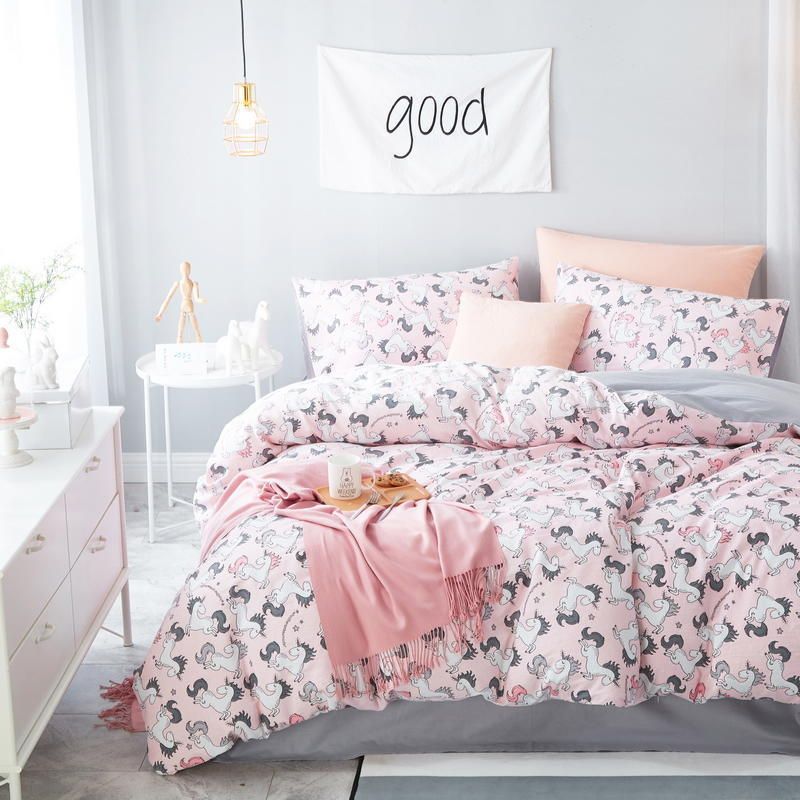 Unicorn Bedding Set Twin Queen King Size Cotton Bed Sheet Fitted Unicorn Bedding Set Twin Queen King Size Cotton Bed Sheet Fitted Cover Duvet Pillowcase For Kids Girls Pink Covers