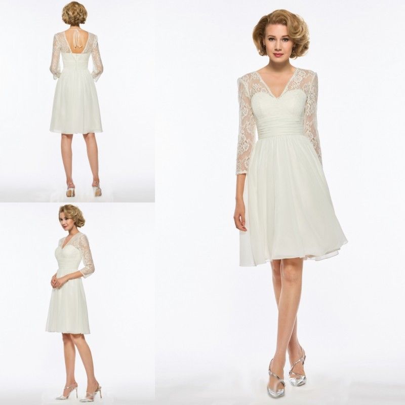 2018 Boho Cheap Mother Of The Bride Dresses 3 4 Long Sleeve Knee
