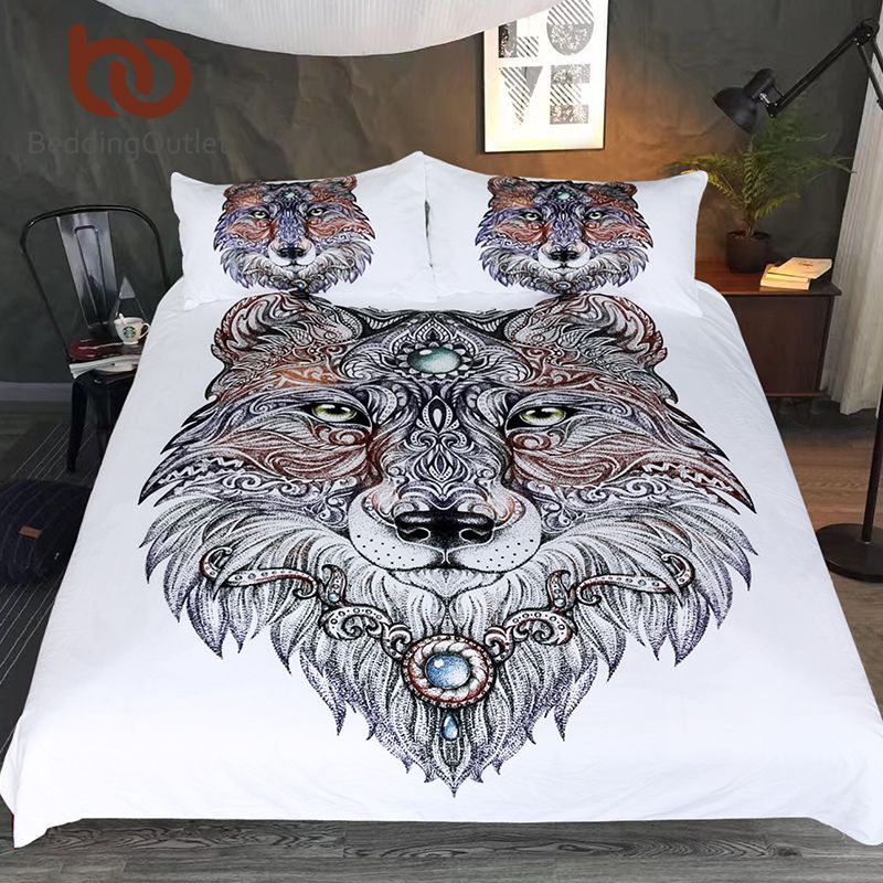 Bedding Tattoo Head Wolf Wild Beast Set Noble Animal Print Duvet Cover Microfiber Bedspread For Bedroom Queen
