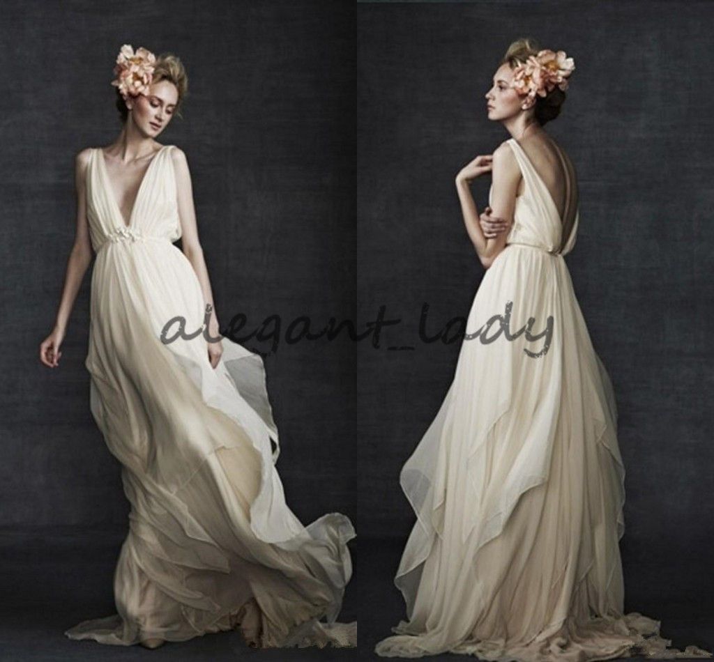 Discount Grecian Greek Goddess Beach Wedding Dresses 2018 Retro