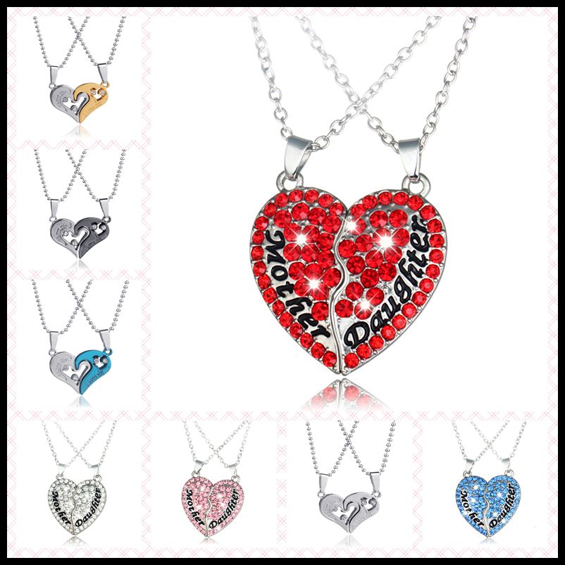wholesale 10 designs 2 half parts crystal heart necklaces pendants heart parts