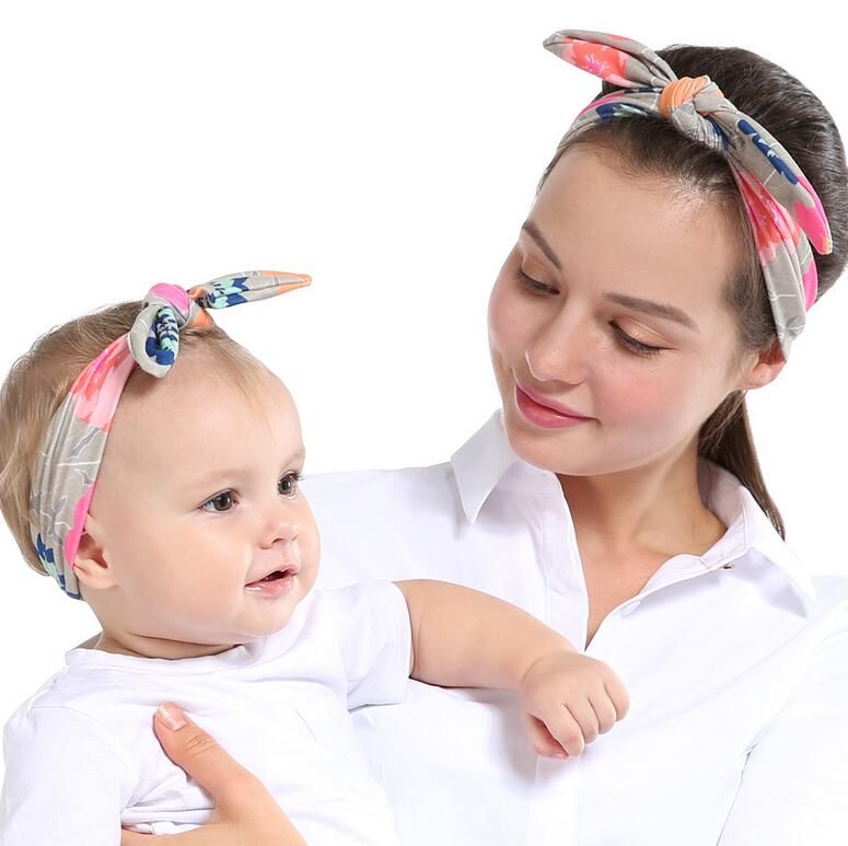 New Mom Baby Rabbit Ears Hair Headband Tie Bow Headwear