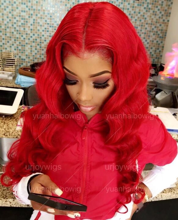 Red Lace Front Wigs 100% Malaysian Virgin Human Hair Wavy ...