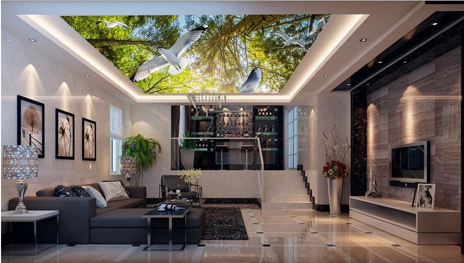 Custom 3d Stereoscopic Wallpaper 3d Ceiling Forest Pigeon