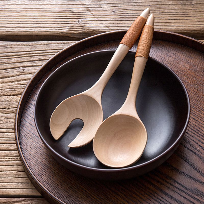 2019 Large Wooden Spoons Cutlery Set Wood Salad Dinner Serving Spoon 2019 Large Wooden Spoons Cutlery Set Wood Salad Dinner Serving Spoon Long Handle Fork Utensils Kitchen Tools From Glass Smoke