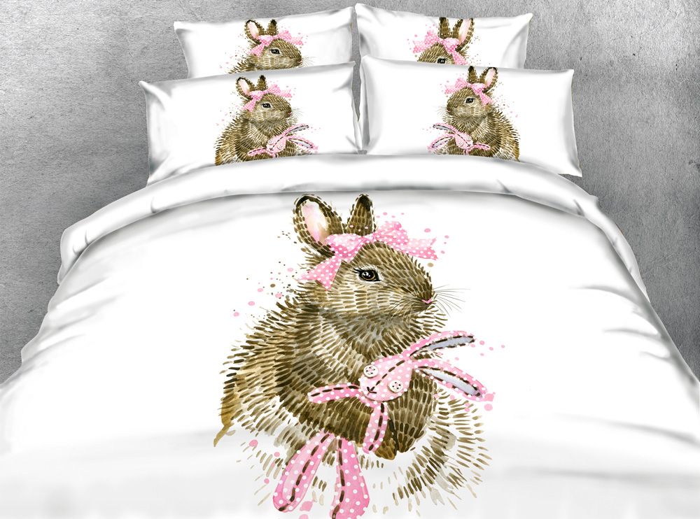 jf-136 lovely bunny print 4pcs girls bed linen for kids girls cute rabbit  bedding sets full queen size sheets