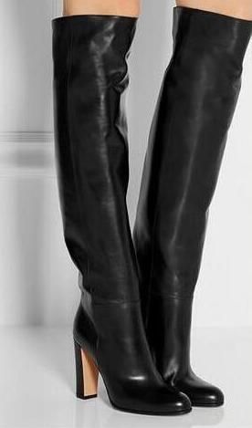 over the knee black leather high heel boots