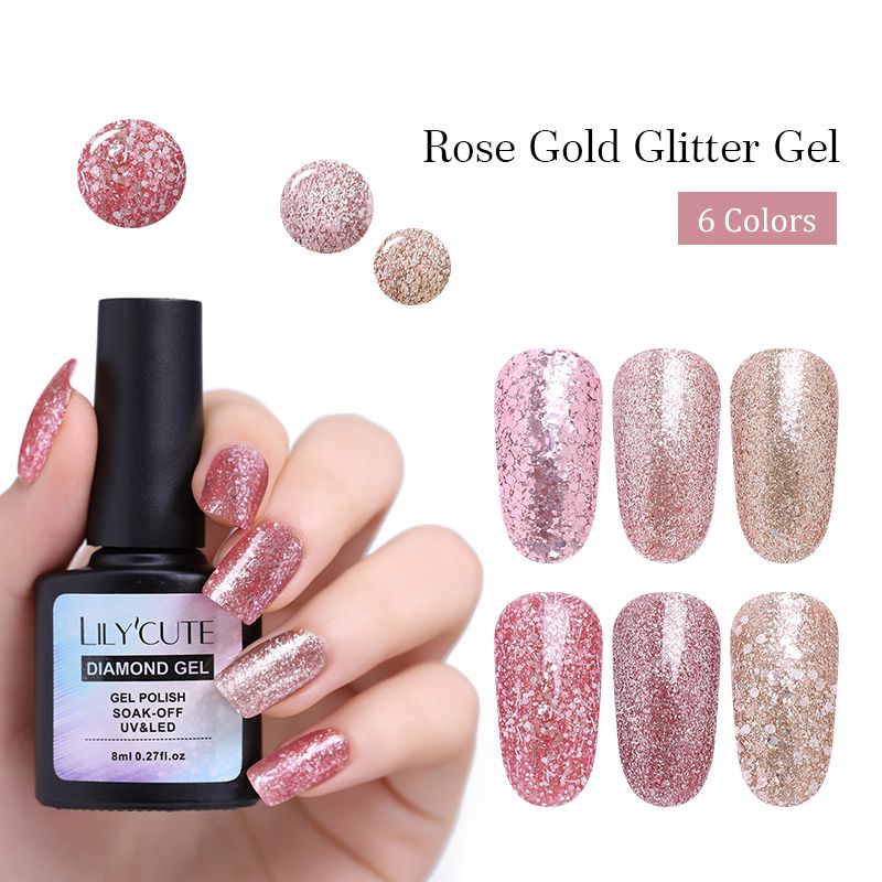Acquista Lilla Glitter Unghie In Oro Rosa Lucido Smalto 8ml