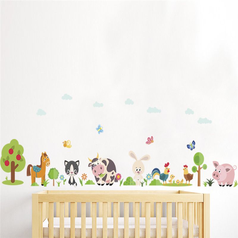 Lovely Animals Farm Wall Stickers Home Decoration Kids Room Bedroom Cow Horse Pig En Mural Art Diy Pvc Decal