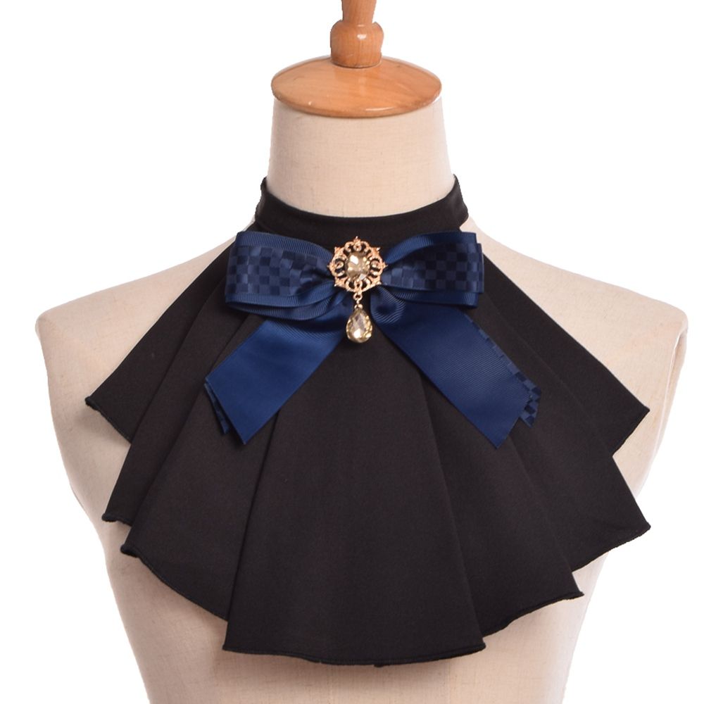 2021 Vintage Women Jabot Neck With Bowknot Pins Punk Victorian Chiffon Ruffle Collar High