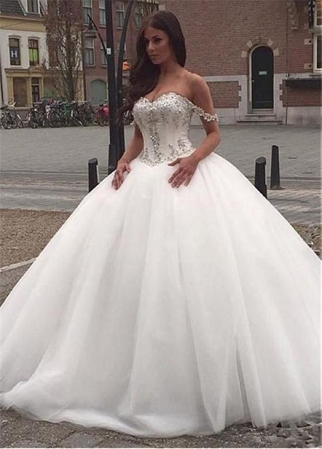 white off shoulder ball gown