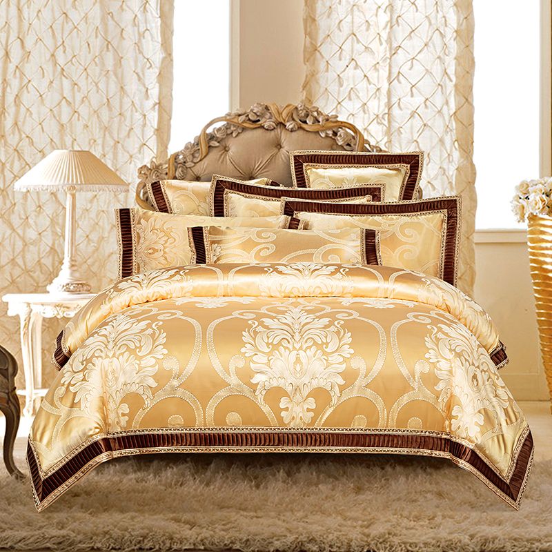 golden silver white red luxury satin jacquard royal bedding sets silver satin sheets