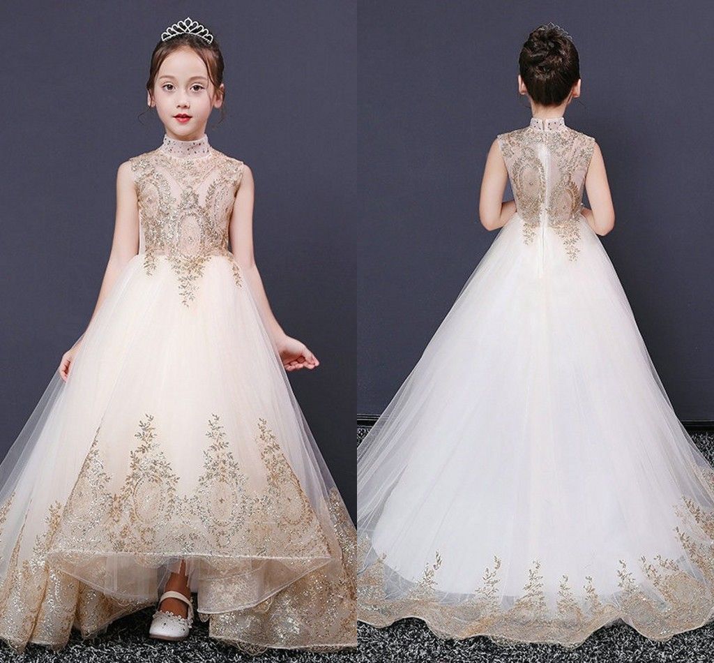 high neck flower girl dress