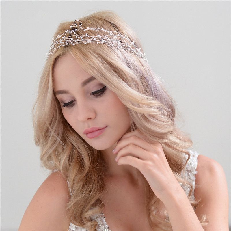 2018 Elegant White Pearls Bridal Headpieces Gold Bridal Accessories