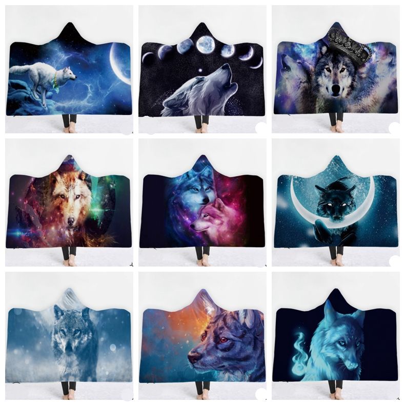 wolf hooded blankets animal printed fleece blankets kids wearable