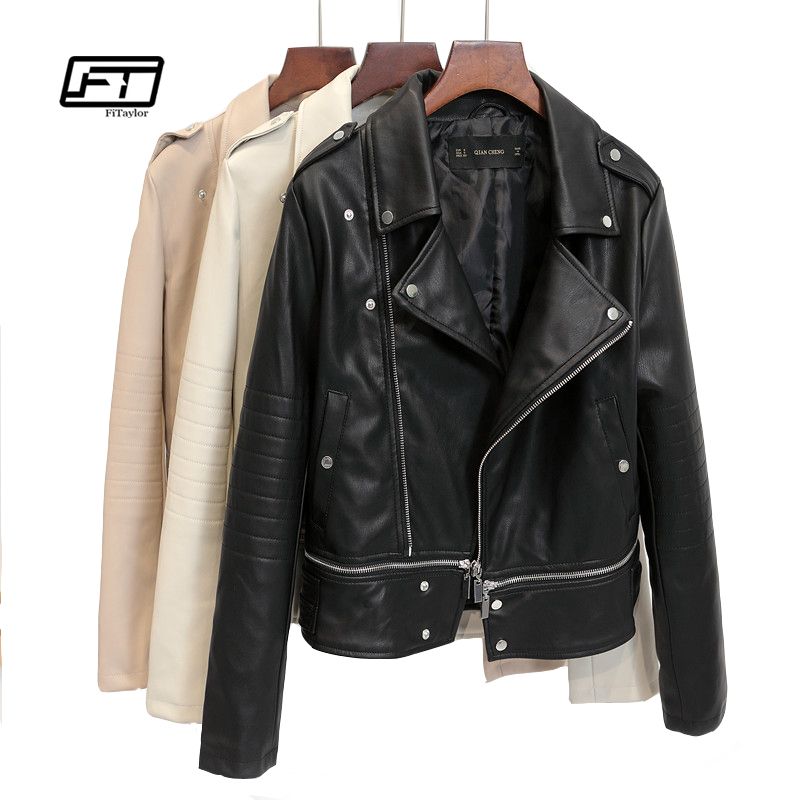 2018 Fitaylor Autumn Women Faux Leather Jacket Patchwork Slim 2018 Fitaylor Autumn Women Faux Leather Jacket Patchwork Slim Motorcycle Black Pink Er Coats From Maoyili 48 3 Dhgate Com