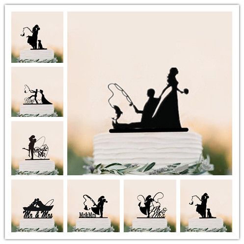 2019 Funny Wedding Cake Topper Fishing Style Bride Groom Mr