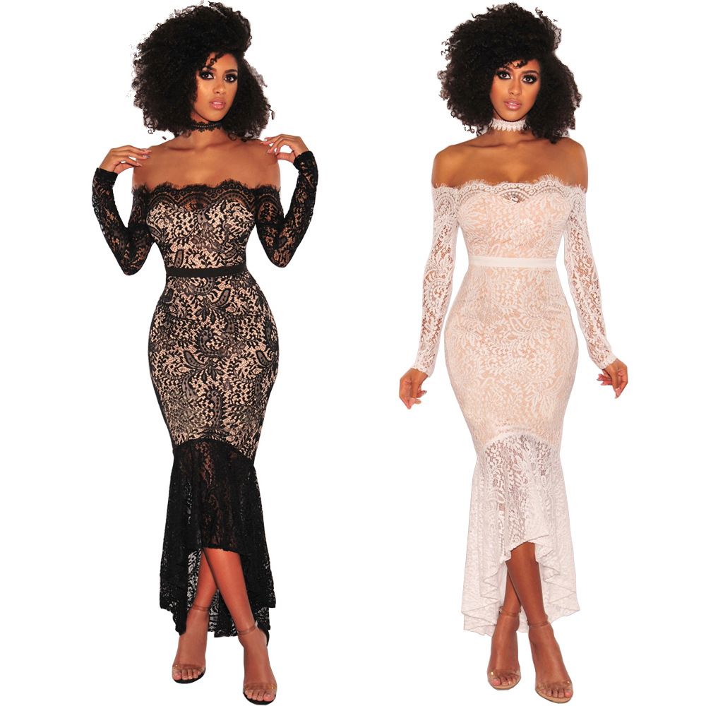 2020 2018 Women Sexy Lace Off Shoulder Maxi Mermaid Dress ...
