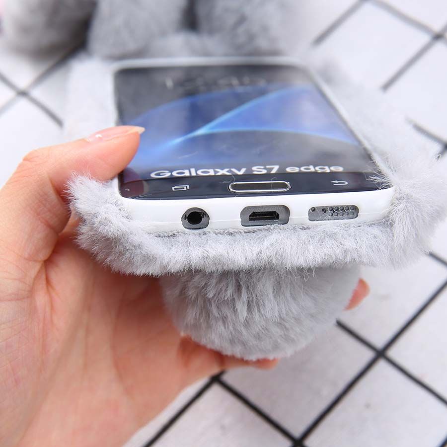 Soft Fluffy Rabbit Phone Case For Samsung Galaxy S8 S7 S6 S8 Plus Edge Cover Fashion Elegant