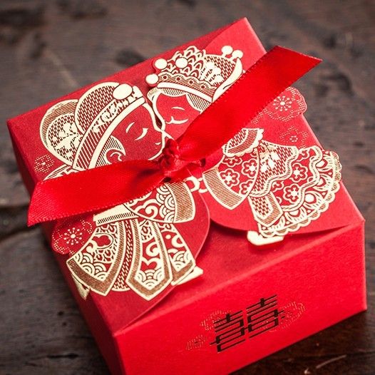 Cheap Wedding Favor Boxes With Ribbon Red Chinese Wedding Candy Box