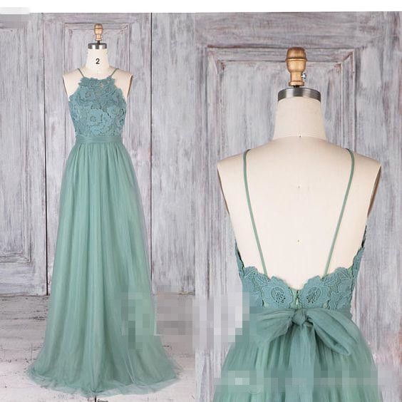 Modest Dusty  Green  Bridesmaid  Dresses  2019 Lace Illusion 