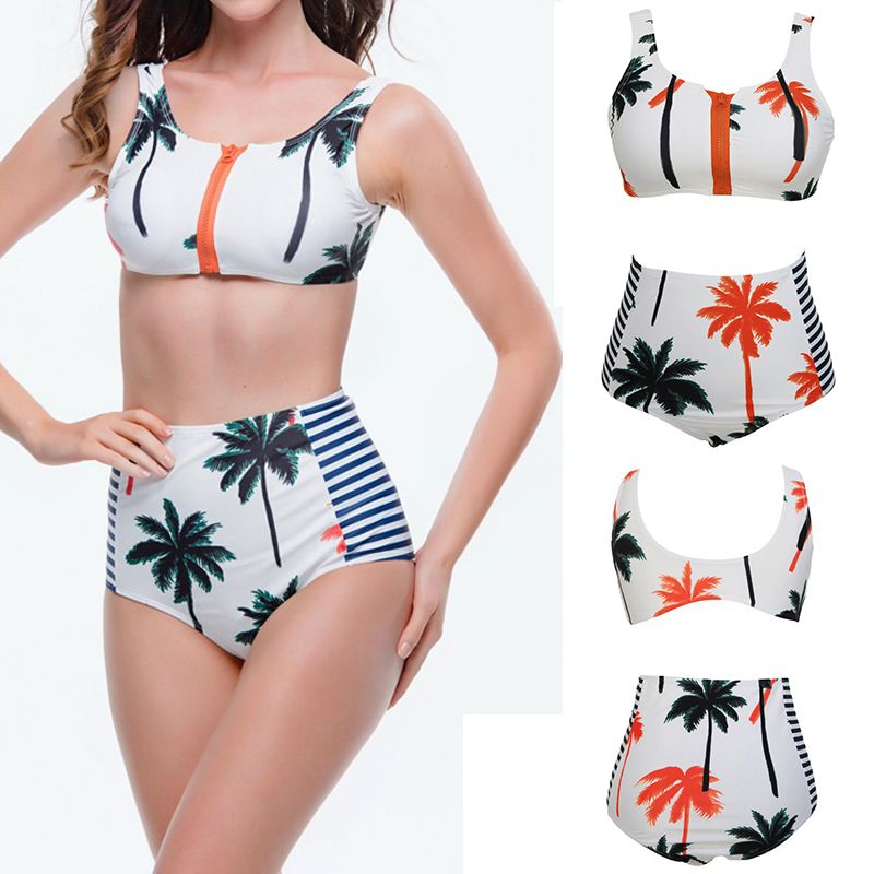Compra Traje De Baño Push Up Palmeras Estampado Retro Mujeres Cintura Alta  Trajes De Baño Traje De Baño Con Cremallera Bechwear Conjunto De Bikini De Cintura  Baja Barato | Entrega Rápida Y
