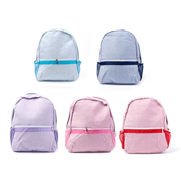 291038cm Seersucker Backpack Wholesale Blanks Navy Pink Striped School Bag In 5 Colors Free Shipping School Gift Book Bag Dom106031 - 