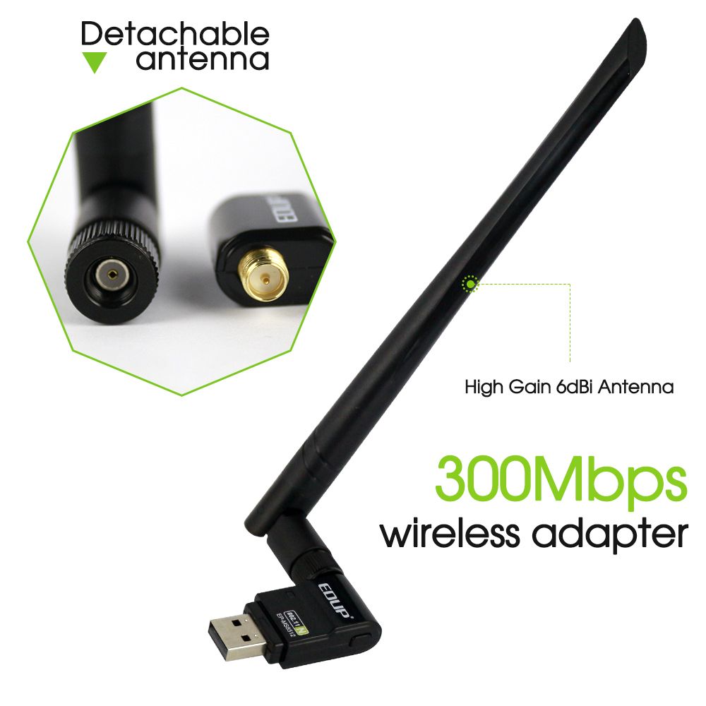 EDUP Wireless Usb Wi Fi Adapter 300mbps High Gain Wifi Antenna 6dbi