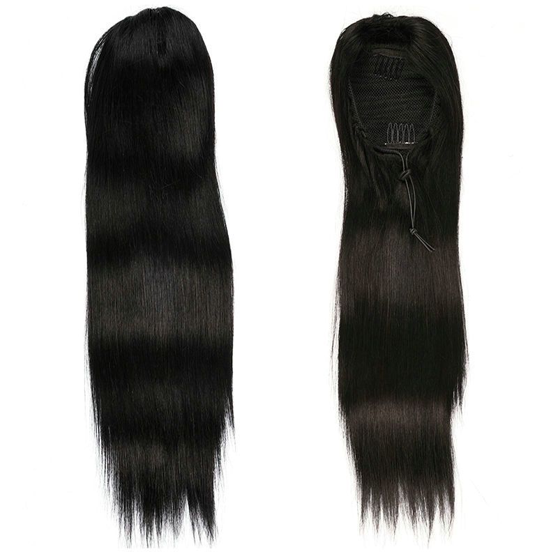 Long Silky Straight Virgin Brazilian Human Hair Drawstring Fake
