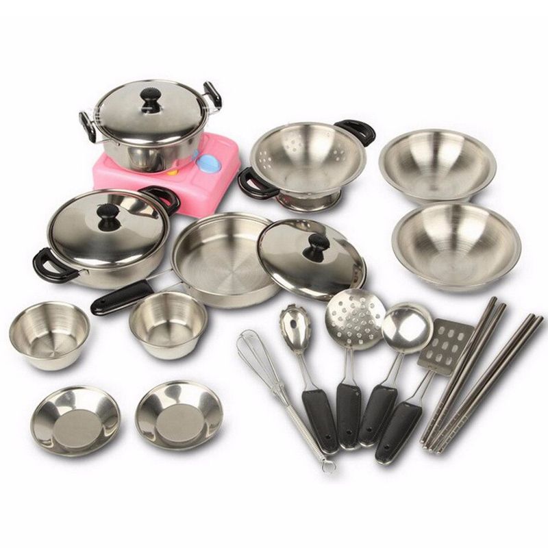 2021 Stainless Steel Pots Pans Cookware Miniature Toy Pretend Play Gift