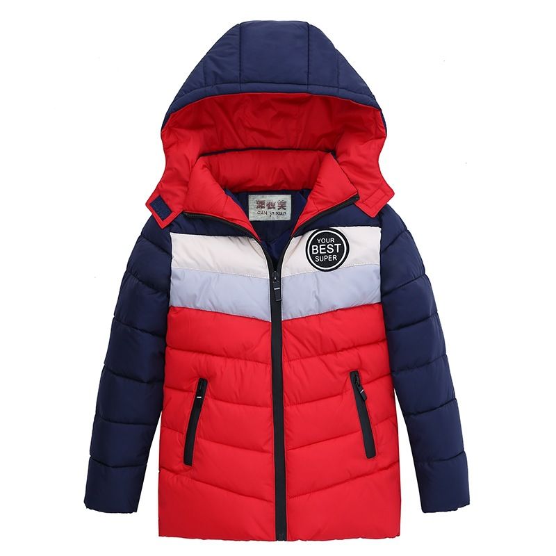 Children Winter Jacket for a Boy Patchwork Hooded Coat Warm Outerwear Cottonpadded Coats Kids